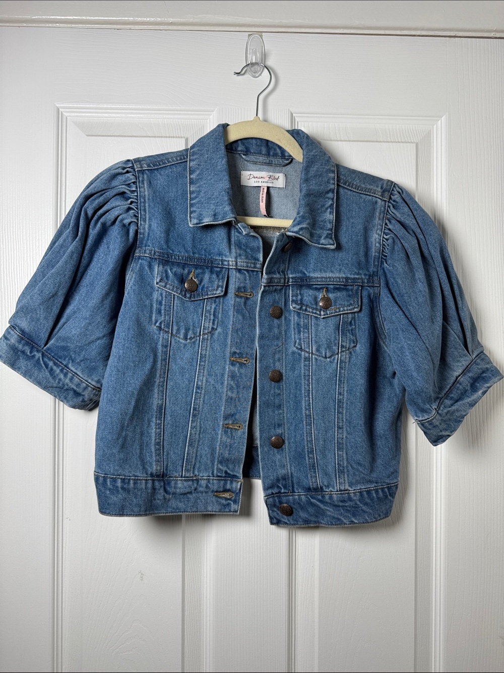 Puff-Sleeve Denim Jacket - Blue
